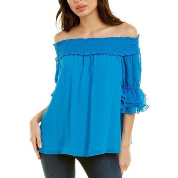 NWT CeCe Blue Off-Shoulder Ruffled Blouse For Women - Size XS - Picture 1 of 2